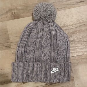 Nike Heather Gray Knit Beanie with Removable Pom